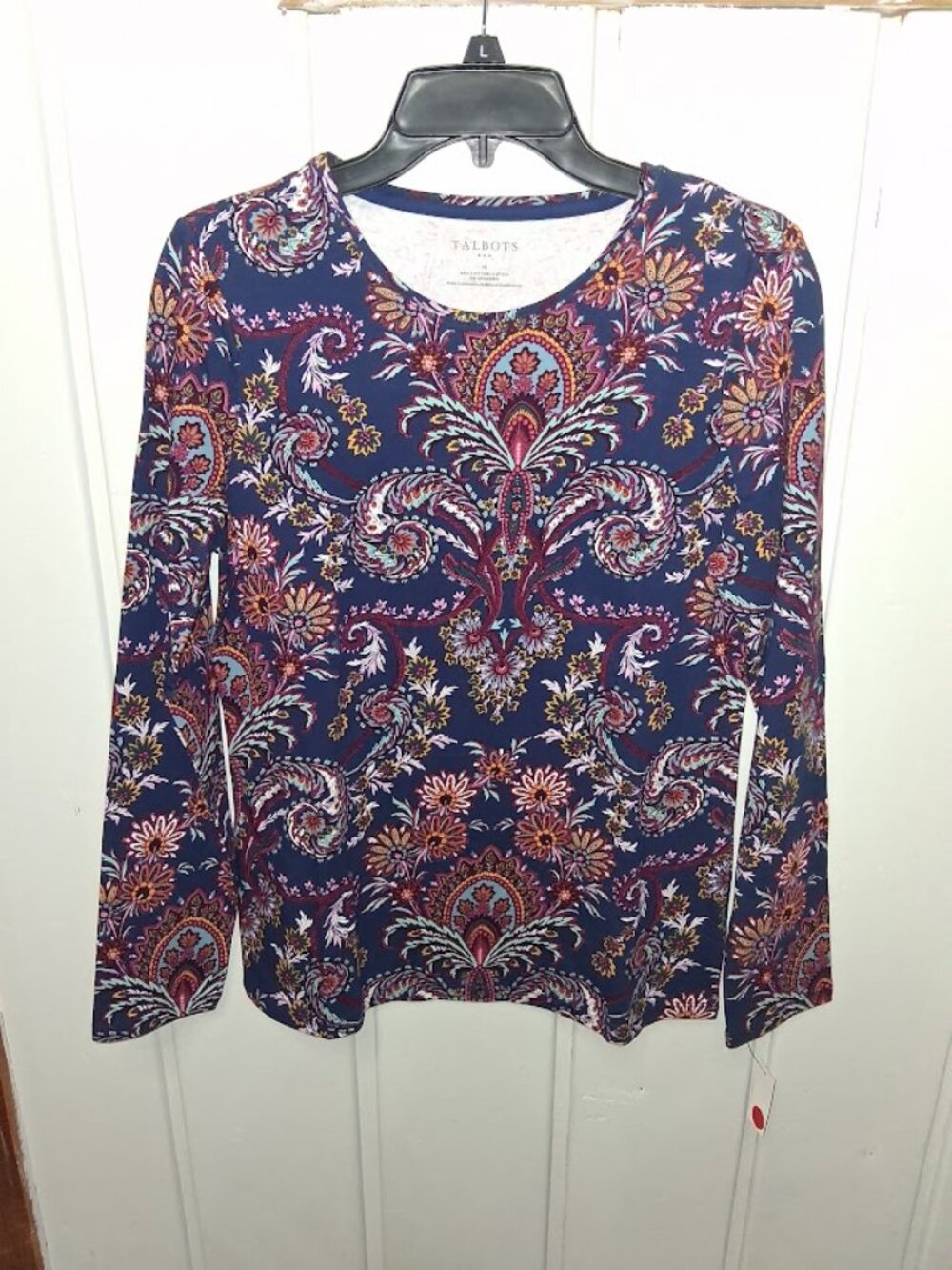 Talbots Stretch Cotton Paisley Print Long Sleeve Tee NWT Sz M